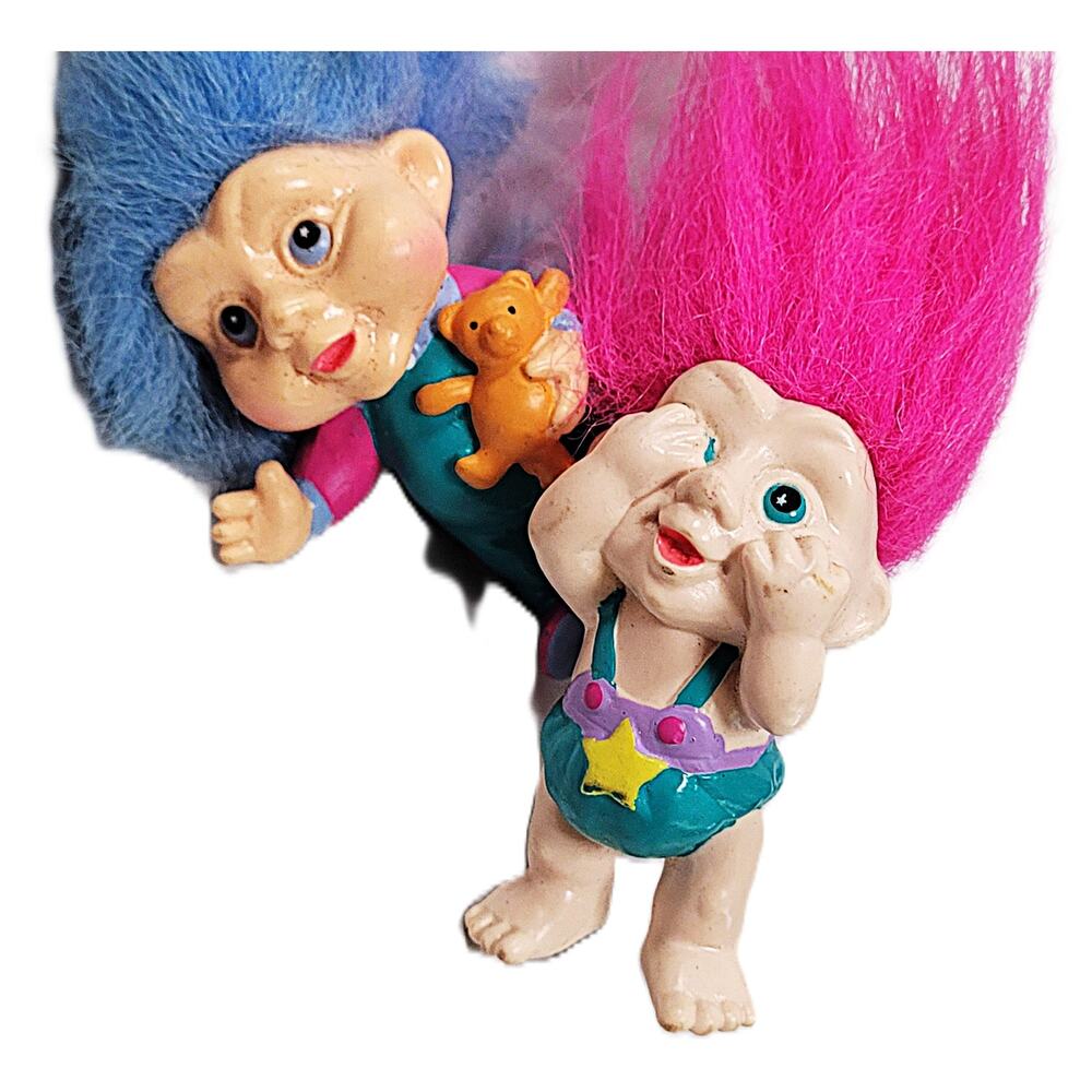 (13B) 3" Vintage Magic Baby Troll Doll Duo